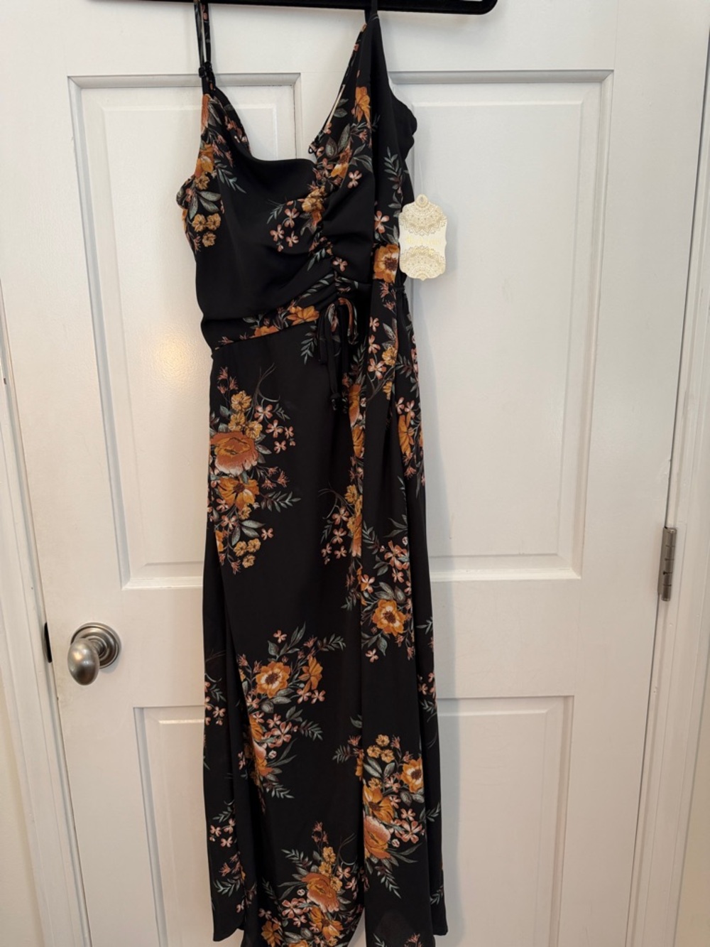 Altar'd State Black Maxi Dress with Rust Floral Print